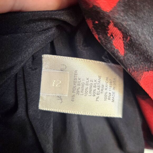 JASON WU Wonka Print Red Black Floral Jacquard Silk Lined Sheath Dress Size 12 - Picture 14 of 16